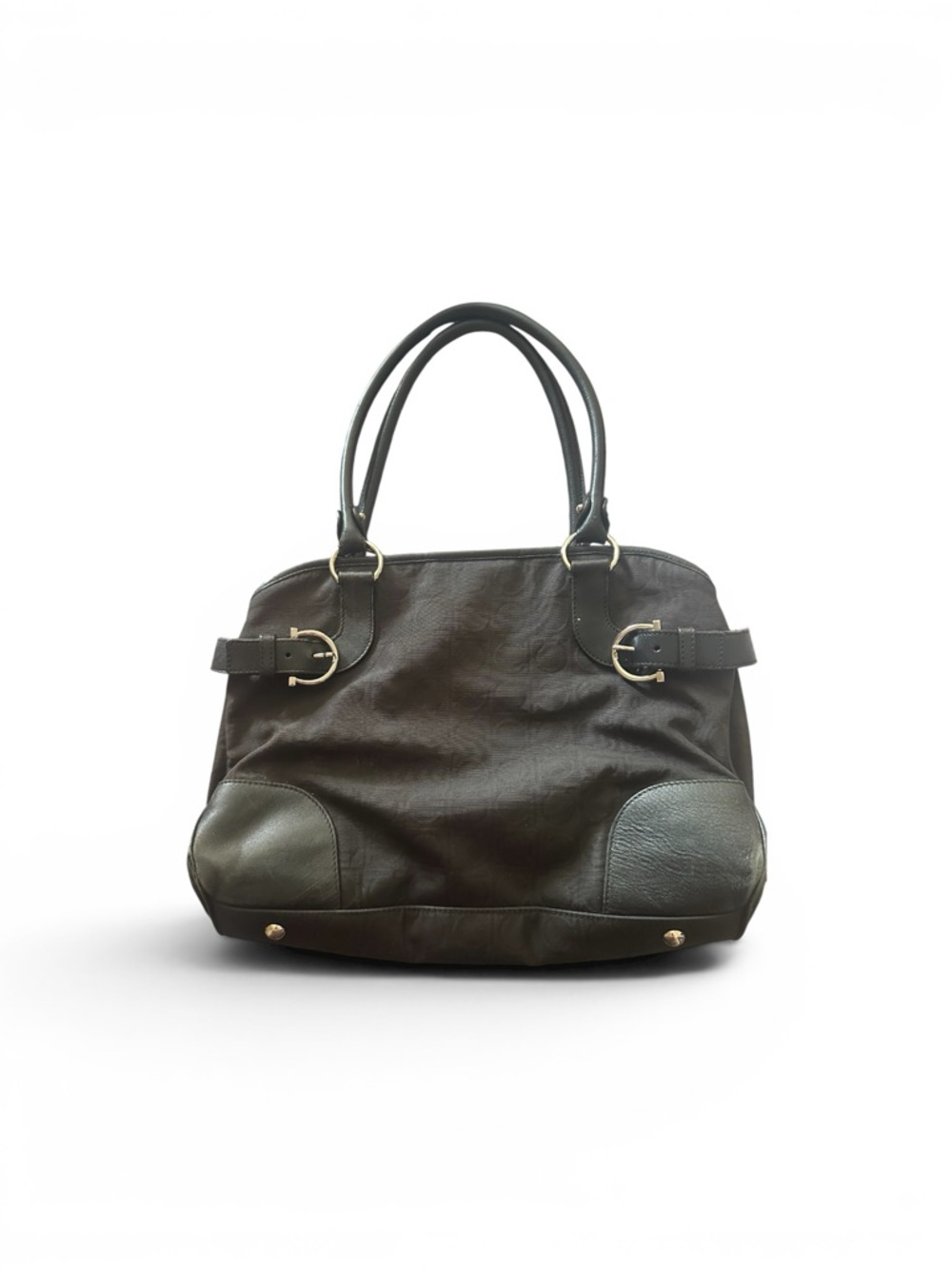 Salvatore Ferragamo Black Gancini Canvas and Leather Tote with Silver Hardware